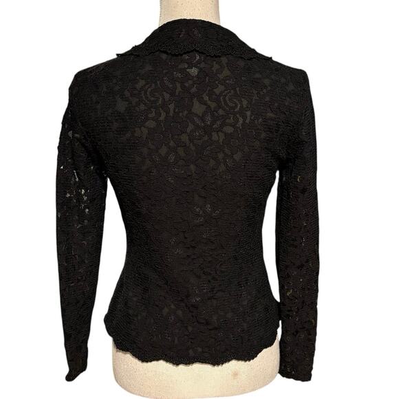 Talbots Size 2P 2 Petite Black Lace Blouse Top Button Front Goth Whimsygoth - Picture 2 of 3